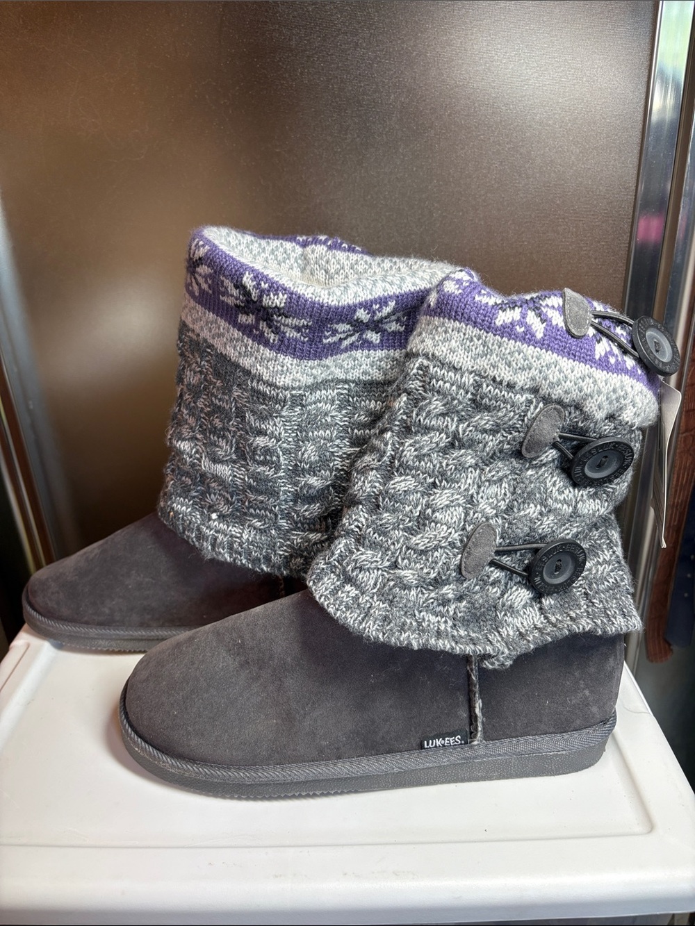 Luke’s Women's Gray Knit Cuff Ankle Booties